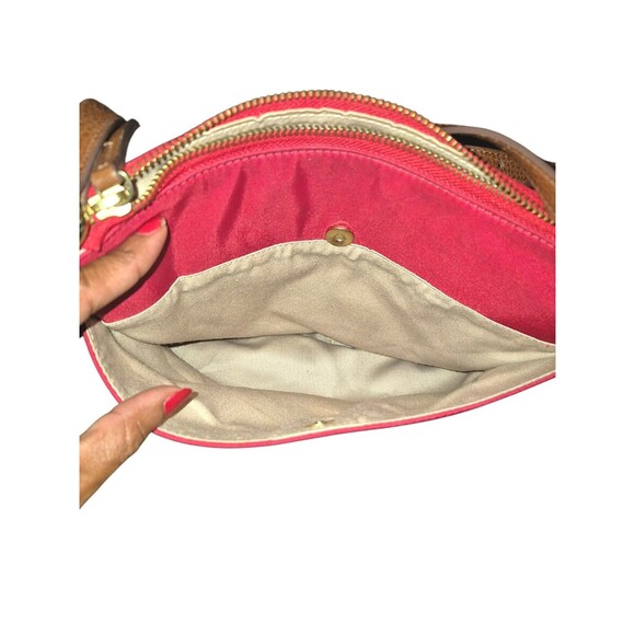 Nordstrom Crossbody Brick Red Nylon Tan Leather Vintage Bag Purse - Picture 2 of 7